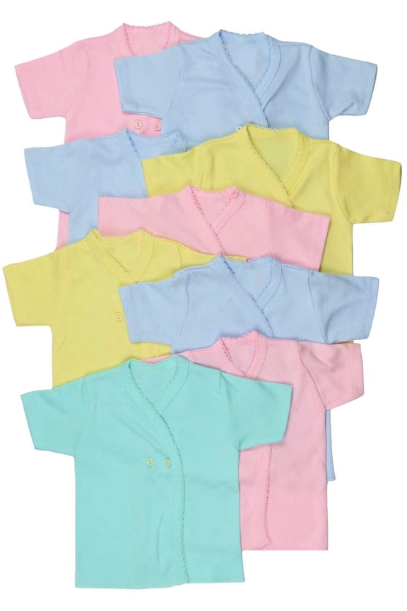 Girl's 4-Pack Short Sleeve Ultra-Soft Cotton Kimono Wrap Tee Shirt - Pastel - 6-9 Months