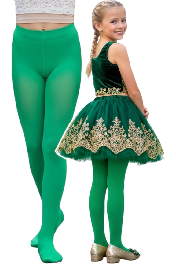 Girl's Opaque Tights - Kelly Green - 7-8 Years Old