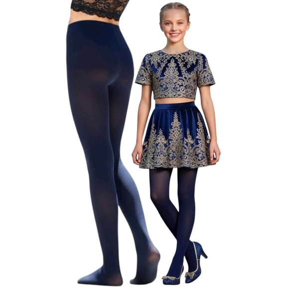 ToBeInStyle Girl's Opaque Tights - Navy - 10-12 Years Old