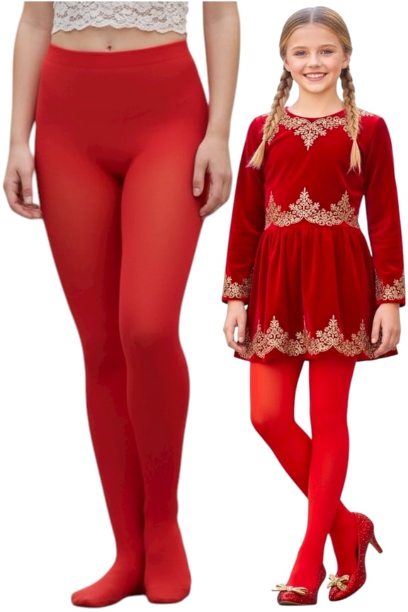Girl's Opaque Tights - Red - 4-6 Years Old