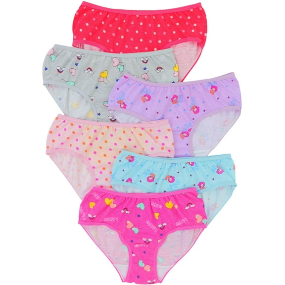 ToBeInStyle Girl's Pack of 6 Bright Pastel Cotton Bikini Brief Panties w/ Prints - Medium