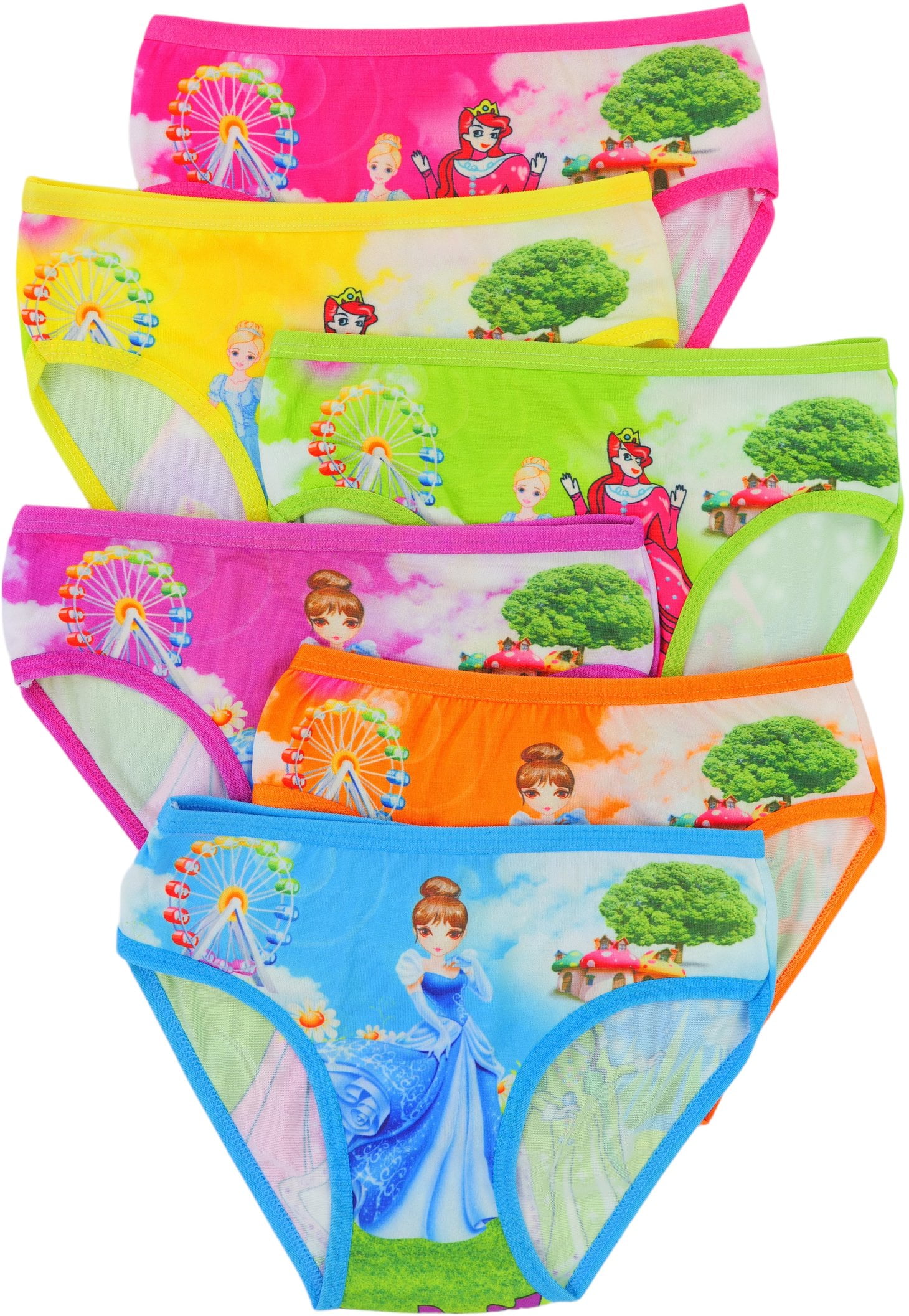 ToBeInStyle Girl's Pack of 6 Colorful Princess Print Panty Briefs - Large