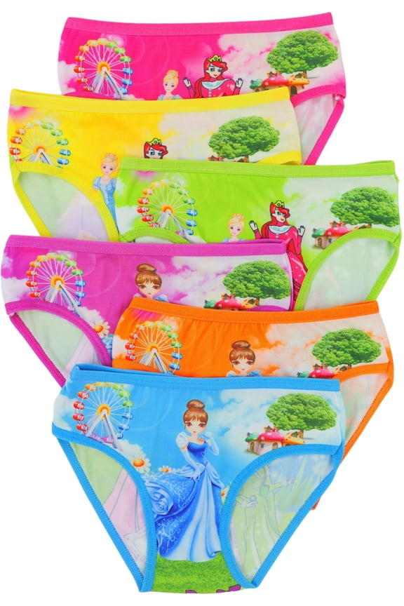 Girl's Pack of 6 Colorful Princess Print Panty Briefs - Small