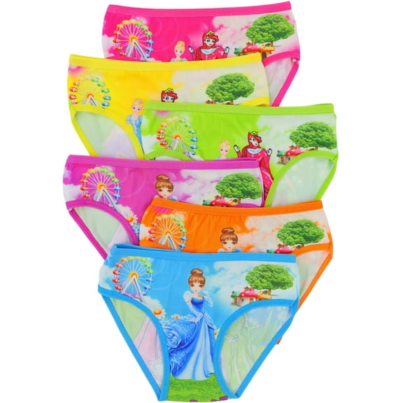 ToBeInStyle Girl's Pack of 6 Colorful Princess Print Panty Briefs - X-Large