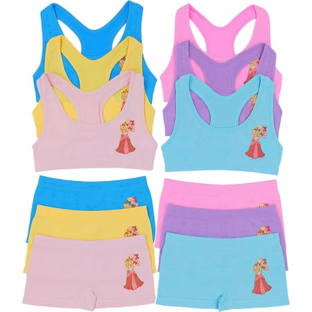 ToBeInStyle Girl's Pack of 6 Racerback Bras & Matching Boyshort Bottoms - Love Balloon Maiden - Large