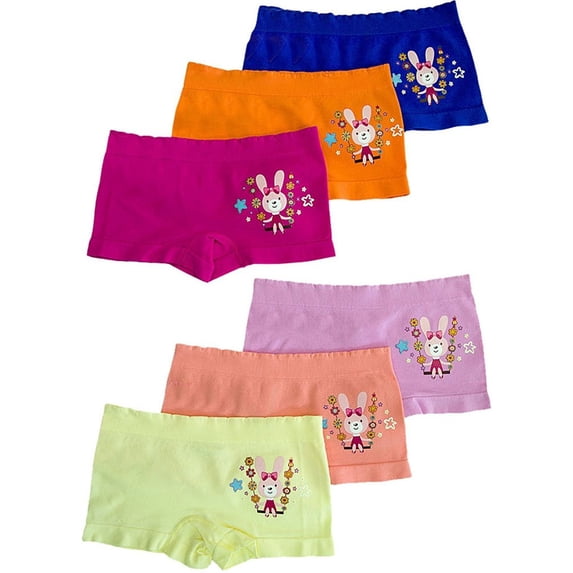 ToBeInStyle Girl's Pack of 6 Seamless Enchanted Bunny Boyshorts - Large