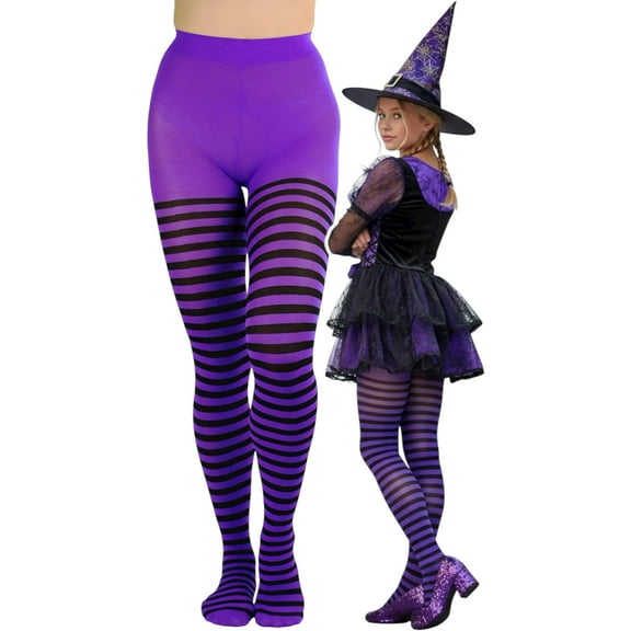 ToBeInStyle Girl's Striped Opaque Tights - Black/Purple - 7-8 Years