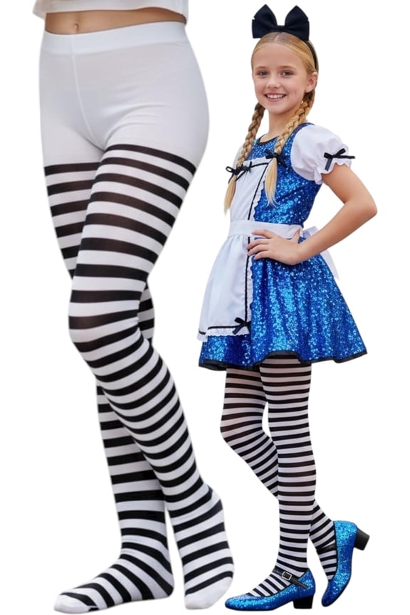 Girl's Striped Opaque Tights - Black/White - 4-6 Years