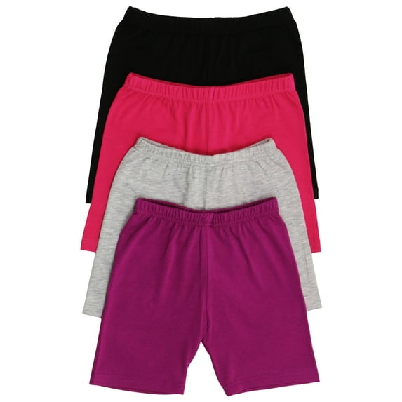 ToBeInStyle Girls' 4 Pack Solid Color Soft Cotton Blend Stretchy Shorts - Vibrant - 4T