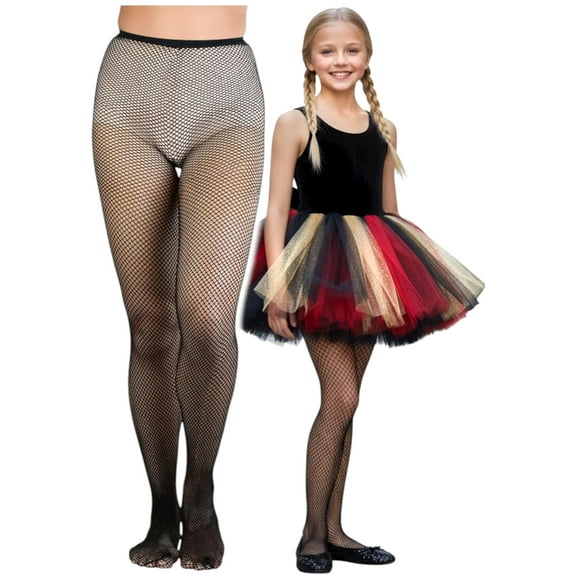 ToBeInStyle Girls Classic Fine Fishnet Nylon Pantyhose Tights - Black - 11-13 Years