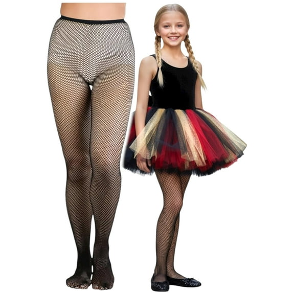 ToBeInStyle Girls Classic Fine Fishnet Nylon Pantyhose Tights - Black - 11-13 Years