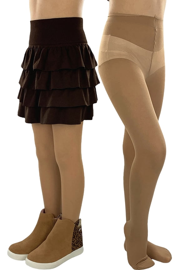 Girls' Opaque Nylon Solid Color Tights - Nude - 7-10 Years