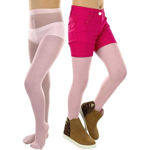 ToBeInStyle Girls' Opaque Nylon Solid Color Tights - Pink - 7-10 Years