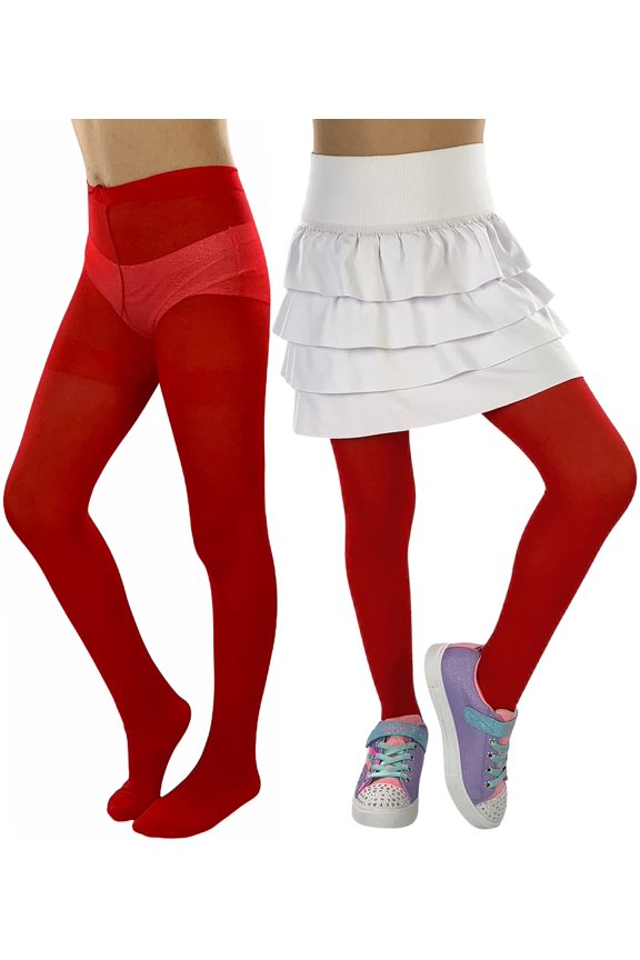 Girls' Opaque Nylon Solid Color Tights - Red - 4-6 Years