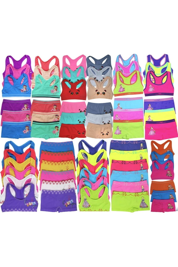 Girls' Pack of 12 Mystery Pieces - 6 Racerback Tops & 6 Matching Bottoms - Large