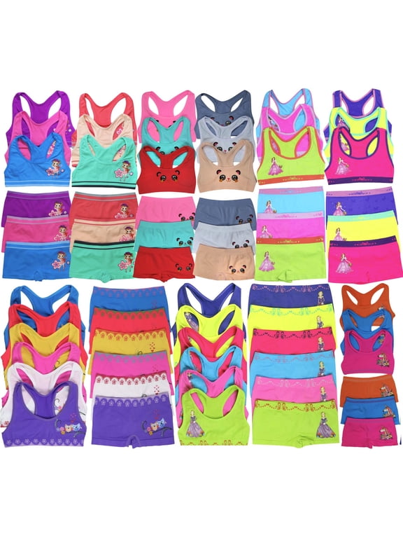 Girls' Pack of 12 Mystery Pieces - 6 Racerback Tops & 6 Matching Bottoms - Medium