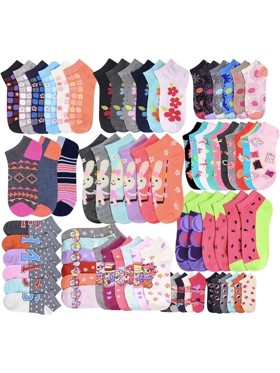 Girls' Pack of 12 Pairs Mystery Low Cut Ankle Socks - Size 0-12
