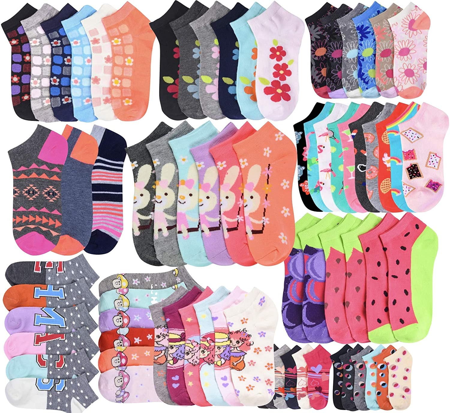 Girls' Pack of 12 Pairs Mystery Low Cut Ankle Socks - Size 6-8