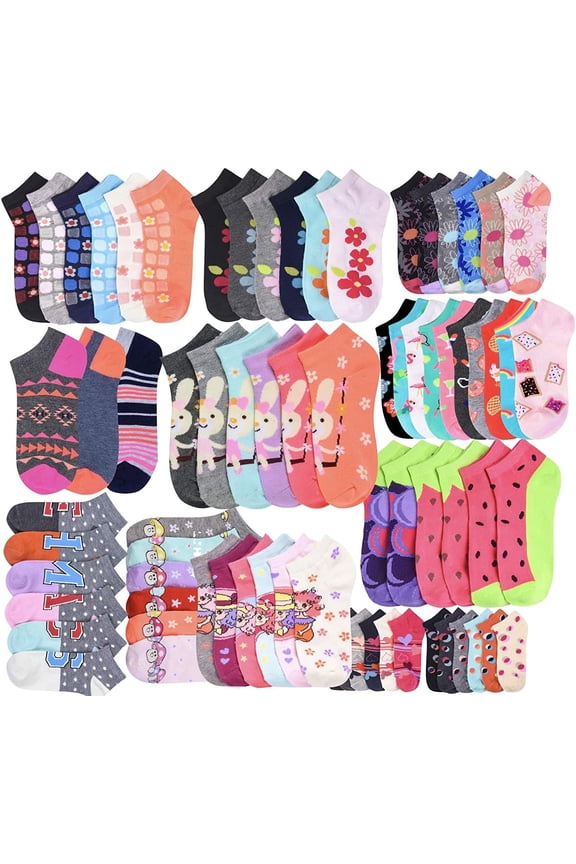 Girls' Pack of 12 Pairs Mystery Low Cut Ankle Socks - Size 9-11