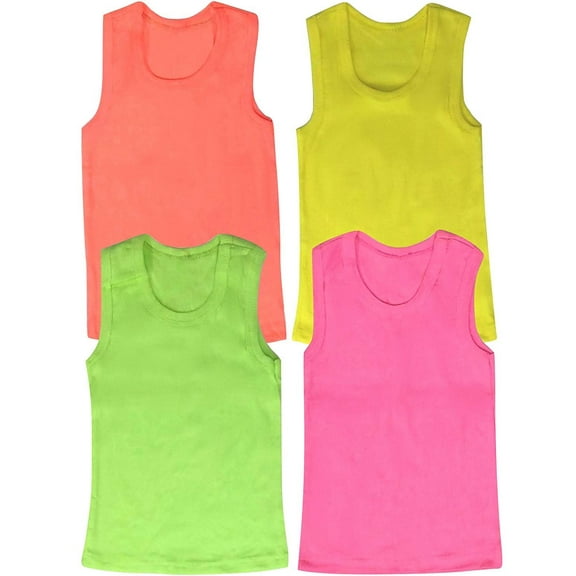 ToBeInStyle Girls' Pack of 4 Ribbed Cotton Tank Tops - Neon - 6 Years Old