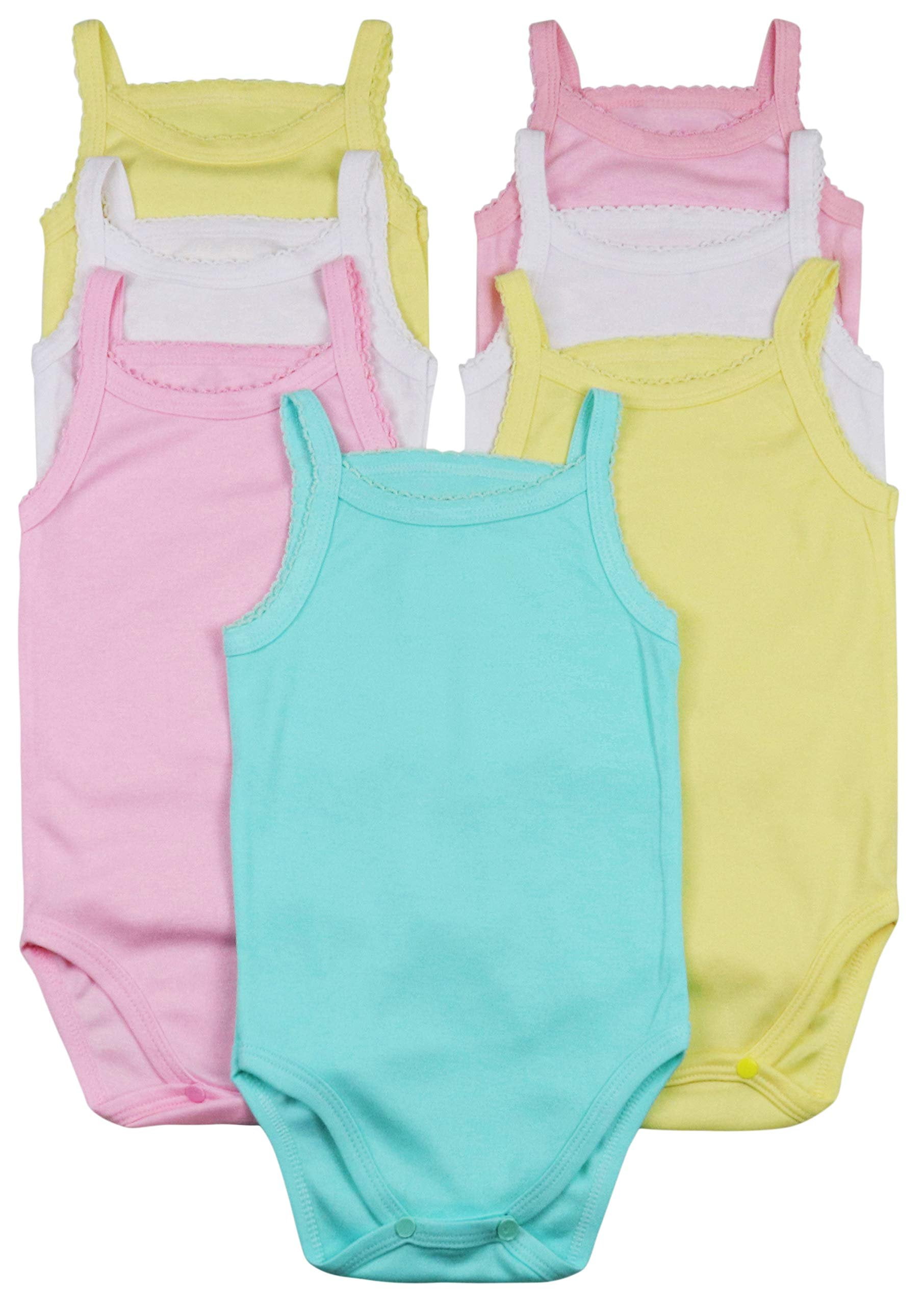 ToBeInStyle Girls' Pack of 4 Ultra-Soft Cotton Spaghetti Strap Baby Bodysuits w/ Ruffle Trim - Pastel - 0-3 Months Old