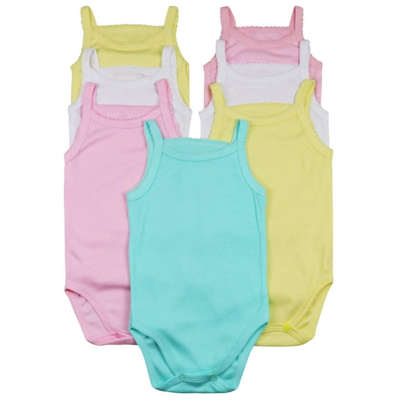 ToBeInStyle Girls' Pack of 4 Ultra-Soft Cotton Spaghetti Strap Baby Bodysuits w/ Ruffle Trim - Pastel - 2 Years Old