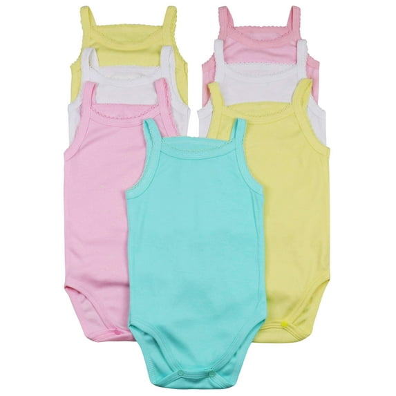 ToBeInStyle Girls' Pack of 4 Ultra-Soft Cotton Spaghetti Strap Baby Bodysuits w/ Ruffle Trim - Pastel - 2 Years Old