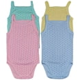 thumbnail image 1 of ToBeInStyle Girls' Pack of 4 Ultra-Soft Cotton Spaghetti Strap Baby Bodysuits w/ Ruffle Trim - Pastel Dots - 1 Year Old, 1 of 4