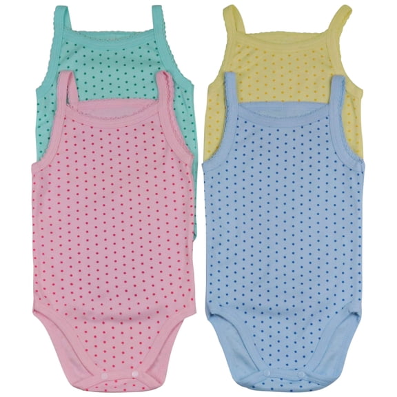 ToBeInStyle Girls' Pack of 4 Ultra-Soft Cotton Spaghetti Strap Baby Bodysuits w/ Ruffle Trim - Pastel Dots - 2 Years Old