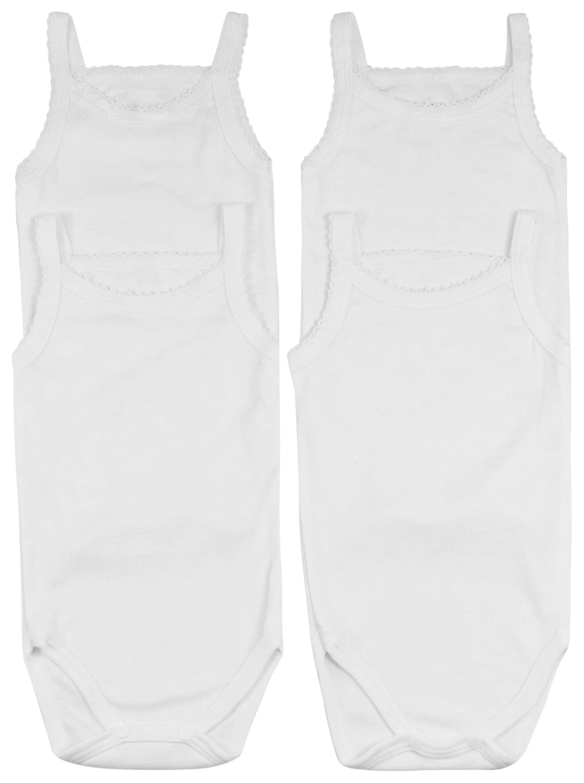 ToBeInStyle Girls' Pack of 4 Ultra-Soft Cotton Spaghetti Strap Baby Bodysuits w/ Ruffle Trim - White - 2 Years Old
