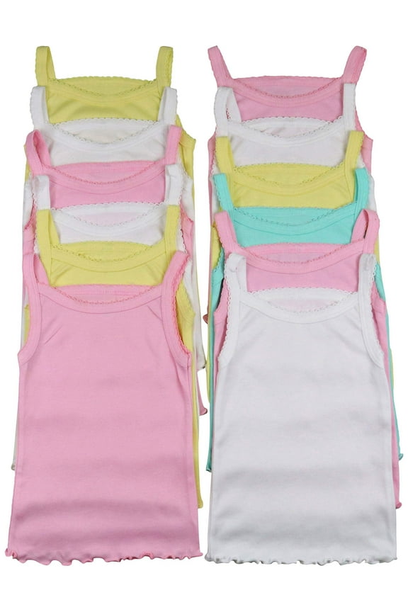 Girls' Pack of 4 Ultra-Soft Cotton Spaghetti Strap Cami Tops w/ Ruffle Hem - Pastel - 1 Year Old