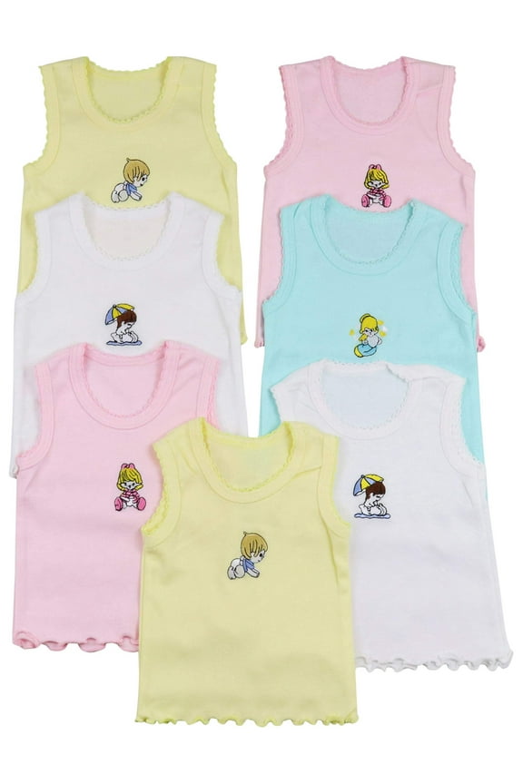 Girls' Pack of 4 Ultra-Soft Cotton Tank Tops w/ Ruffle Hem - Baby Steps - 3-6 Months Old