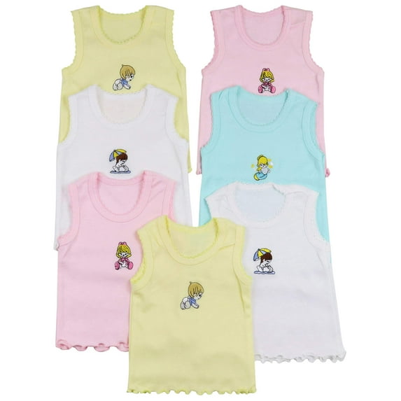 ToBeInStyle Girls' Pack of 4 Ultra-Soft Cotton Tank Tops w/ Ruffle Hem - Baby Steps - 6-9 Months Old