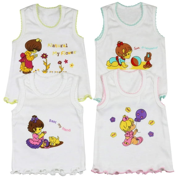 ToBeInStyle Girls' Pack of 4 Ultra-Soft Cotton Tank Tops w/ Ruffle Hem - Friend - 3 Years Old
