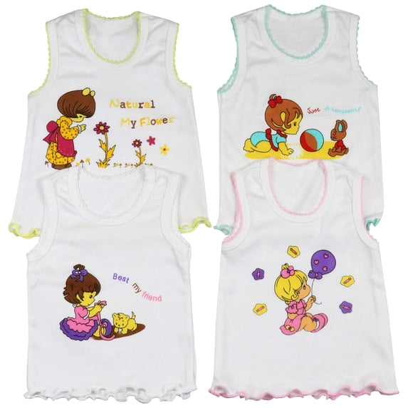 ToBeInStyle Girls' Pack of 4 Ultra-Soft Cotton Tank Tops w/ Ruffle Hem - Friend - 5 Years Old