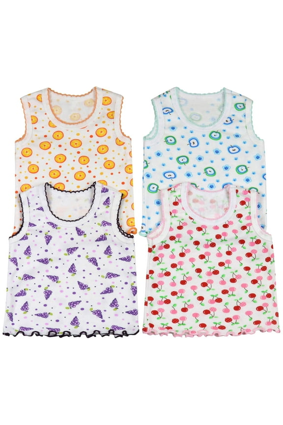 Girls' Pack of 4 Ultra-Soft Cotton Tank Tops w/ Ruffle Hem - Fruit - 0-3 Months Old