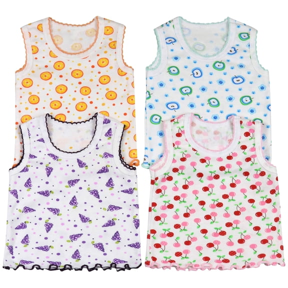 ToBeInStyle Girls' Pack of 4 Ultra-Soft Cotton Tank Tops w/ Ruffle Hem - Fruit - 2 Years Old