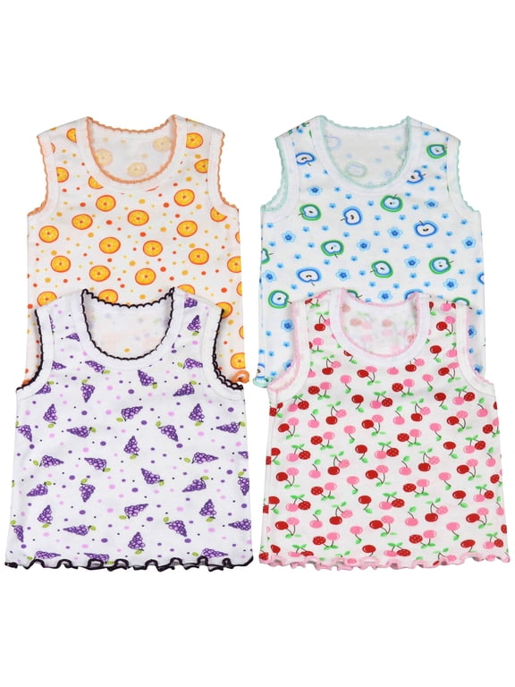 Girls' Pack of 4 Ultra-Soft Cotton Tank Tops w/ Ruffle Hem - Fruit - 2 Years Old