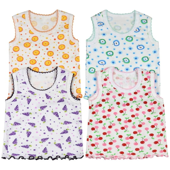 ToBeInStyle Girls' Pack of 4 Ultra-Soft Cotton Tank Tops w/ Ruffle Hem - Fruit - 4 Years Old