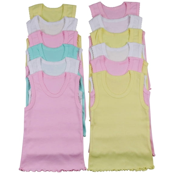 ToBeInStyle Girls' Pack of 4 Ultra-Soft Cotton Tank Tops w/ Ruffle Hem - Pastel - 5 Years Old