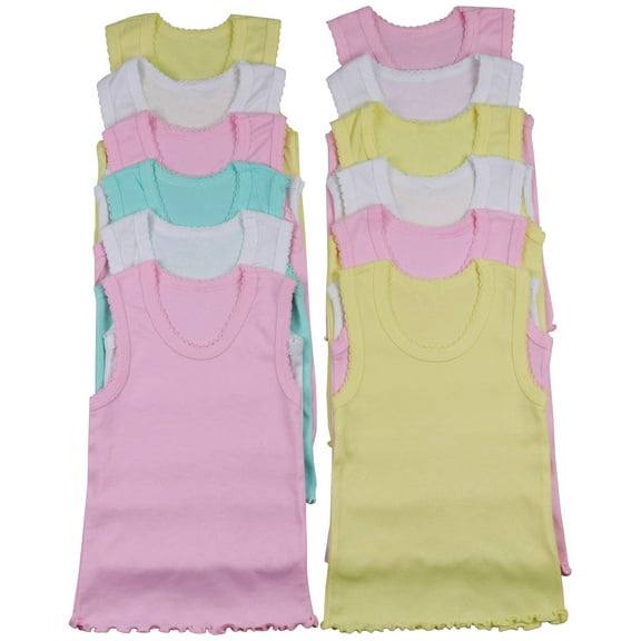 ToBeInStyle Girls' Pack of 4 Ultra-Soft Cotton Tank Tops w/ Ruffle Hem - Pastel - 6 Years Old