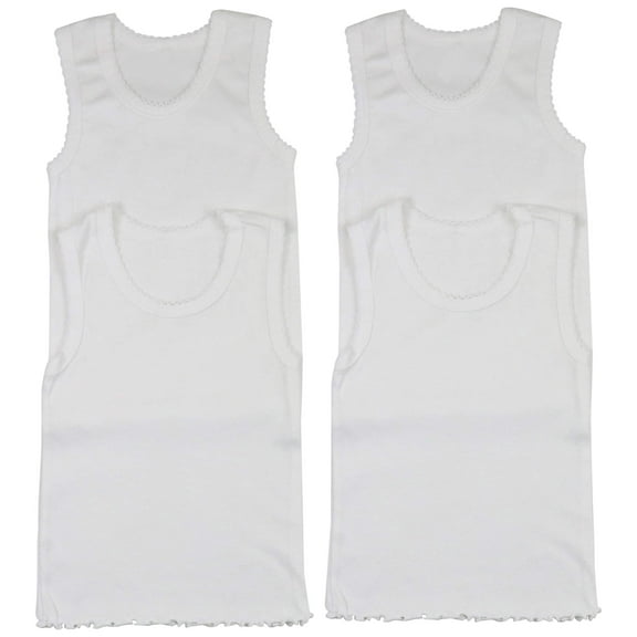 ToBeInStyle Girls' Pack of 4 Ultra-Soft Cotton Tank Tops w/ Ruffle Hem - White - 6 Years Old