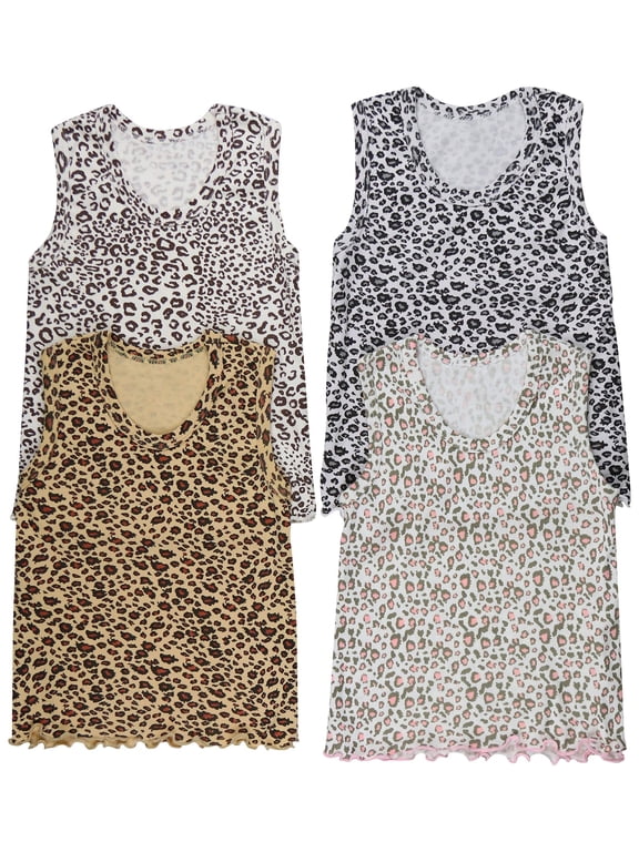 Girls' Pack of 4 Ultra-Soft Cotton Tank Tops w/ Ruffle Hem - Wild - 3 Years Old