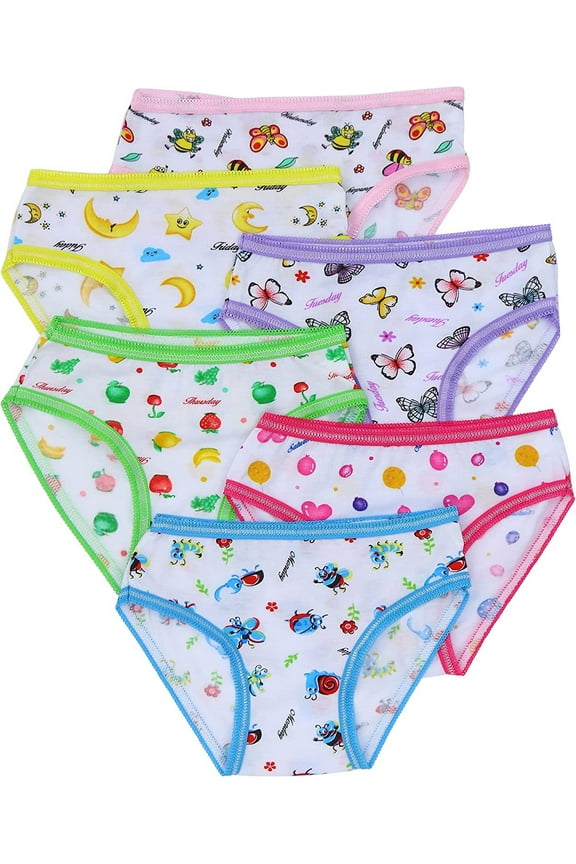 Girls Pack of 6 Colorful Comfortable Classic Cotton Bikini Panties - Cute Garden Life - Medium