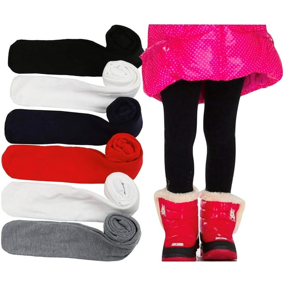 ToBeInStyle Girls' Pack of 6 Full Length Footed Winter Knit Acrylic Uniform Tights - Assorted - XS