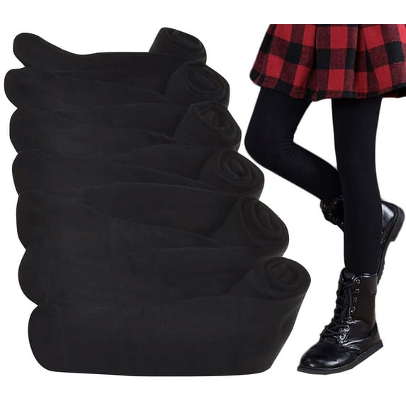 ToBeInStyle Girls' Pack of 6 Full Length Footed Winter Knit Acrylic Uniform Tights - Black - M