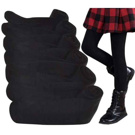 ToBeInStyle Girls' Pack of 6 Full Length Footed Winter Knit Acrylic Uniform Tights - Black - S
