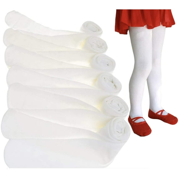 ToBeInStyle Girls' Pack of 6 Full Length Footed Winter Knit Acrylic Uniform Tights - White - XS