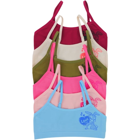 ToBeInStyle Girls Pack of 6 Fun Print Training Bras Top Wire-Free Non-Padded - Love You Rabbit - Large