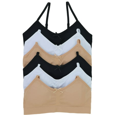 ToBeInStyle Teenage Training Bras, Pack of 6, Padded, Removable Cup Pads, Large/XL, Nylon Spandex Blend